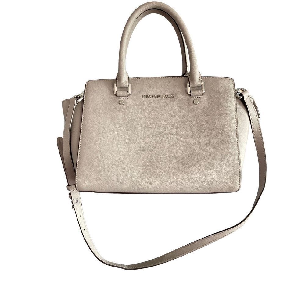 Michael Kors Selma Medium Satchel Crossbody Dark Dune Saffiano Leather